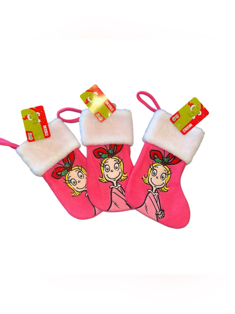 Kids Pink Holiday Stocking with Character Design - 3-Pack